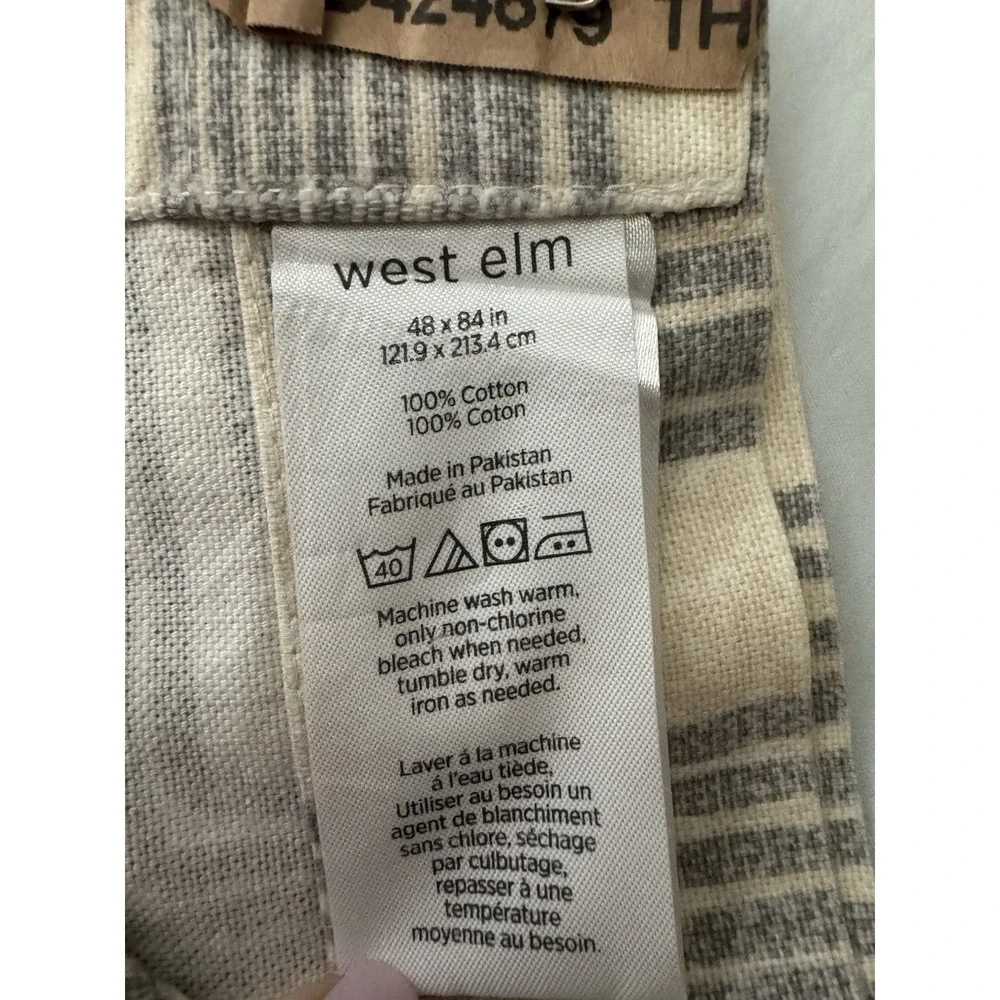 West Elm 100% Cotton Canvas Geometric Gray Beige Curtain Set 3 ~Panels 48 x 84